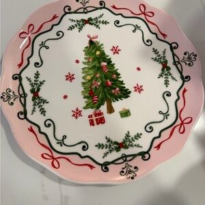 NEW Potter's Studio Christmas Tree 8.5” Ceramic Pink Trim Salad Plate